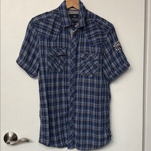 Buffalo David Bitton Navy Plaid Button Down Shirt Mens Size M